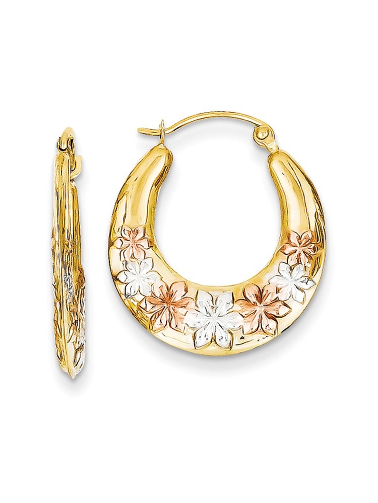 Mia Diamonds 14k Yellow Gold Gold Diamond-Cut and Polished Twisted Hoop Earrings 